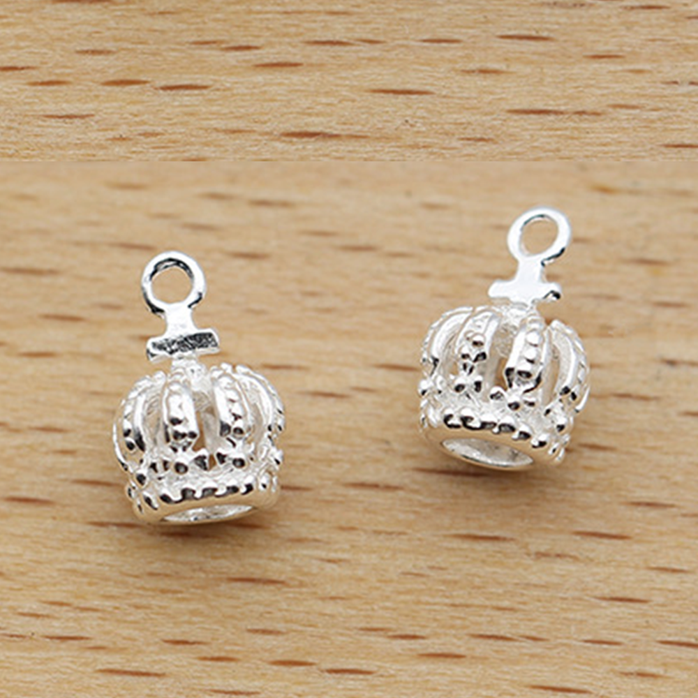 Sterling Silver King and Queen Crown Pendants with Tiny Cross Charms - sugarkittenlondon