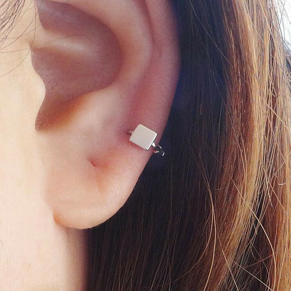 Sterling Silver Huggie Hinged Earrings with Star, Square, and Triangle Shapes - sugarkittenlondon