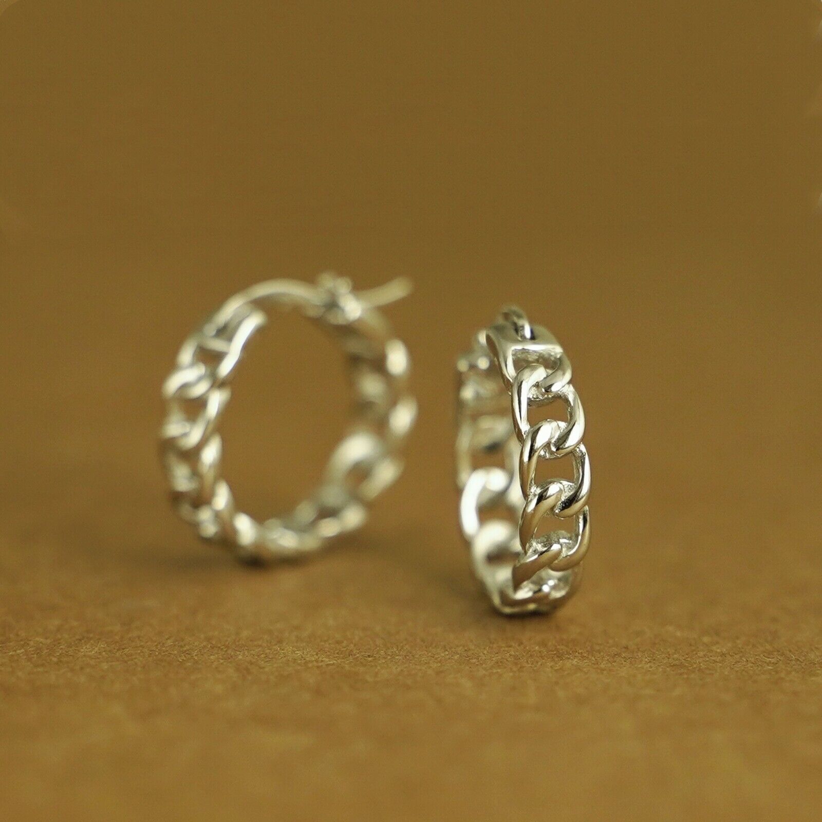 Unisex Sterling Silver Curb Chain Hoop Earrings with French Lock Closure - sugarkittenlondon