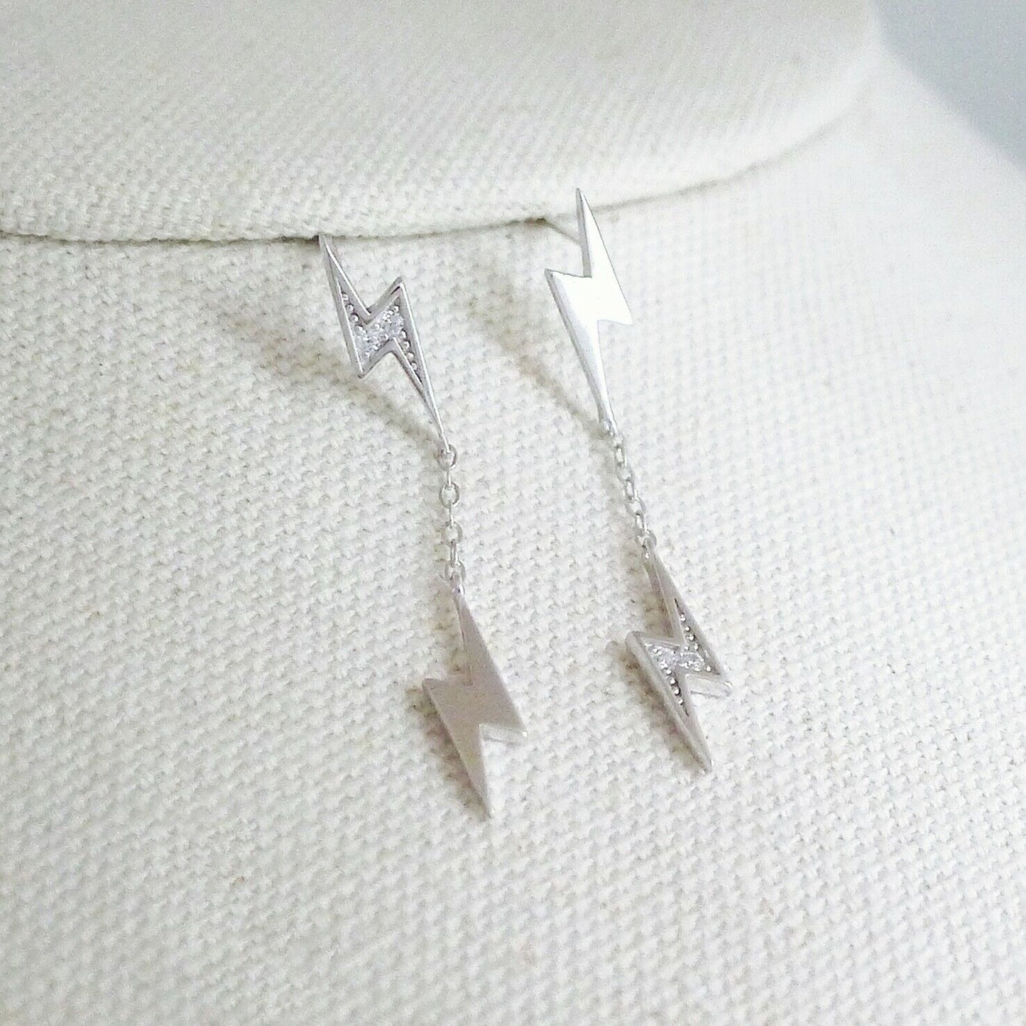 Sterling Silver Asymmetrical Lightning Bolt Drop Dangle Stud Earrings - sugarkittenlondon