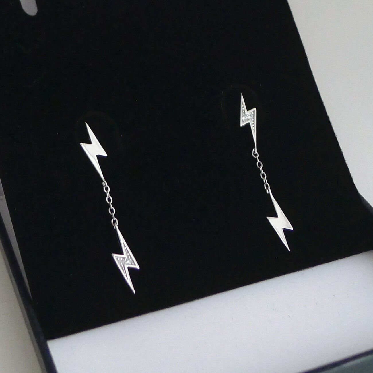 Sterling Silver Asymmetrical Lightning Bolt Drop Dangle Stud Earrings - sugarkittenlondon