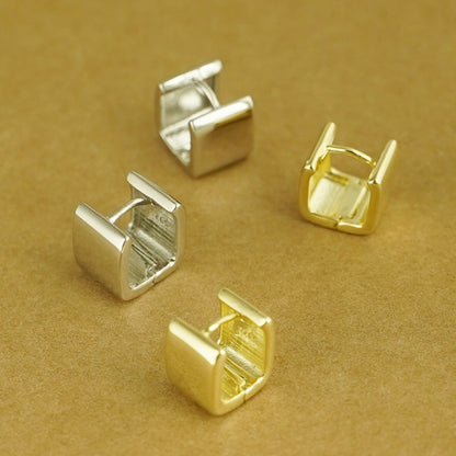 Huggie Drop Earrings with Square Cube Design in 18K Gold-plated Sterling Silver - sugarkittenlondon