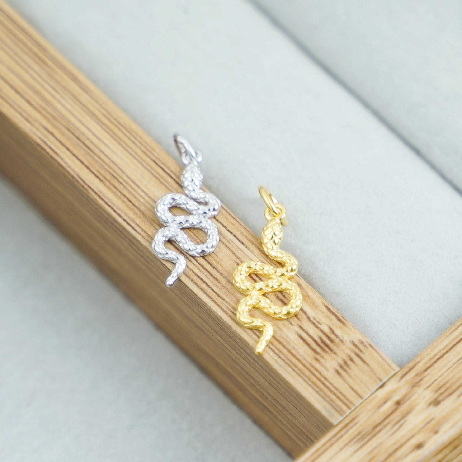 Sterling Silver Snake Pendant in 2 Tones of Rhodium and 18k Gold Plating for Earrings or Necklace - sugarkittenlondon