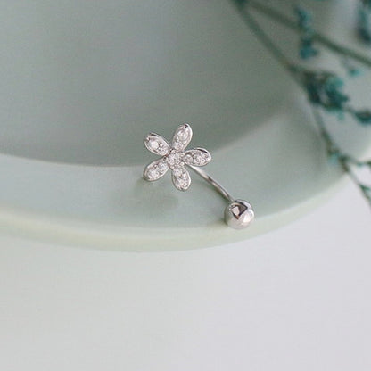 Sterling Silver Paved CZ Flower Barbell Bead Screw Back Jacket Earrings for Women - sugarkittenlondon