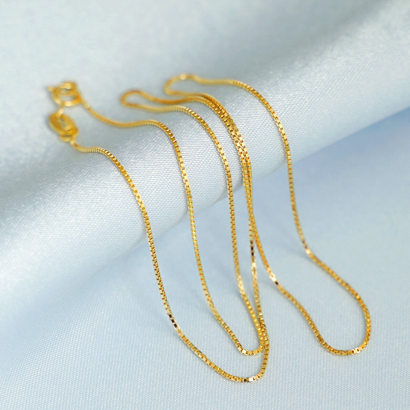 18K Gold on Sterling Silver 0.7mm Box Chain 17.7 inch 45cm 1.2g - sugarkittenlondon