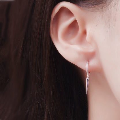 Sterling Silver Hinged Hoop Earrings with Long Drop and Cone Spike Charm - sugarkittenlondon