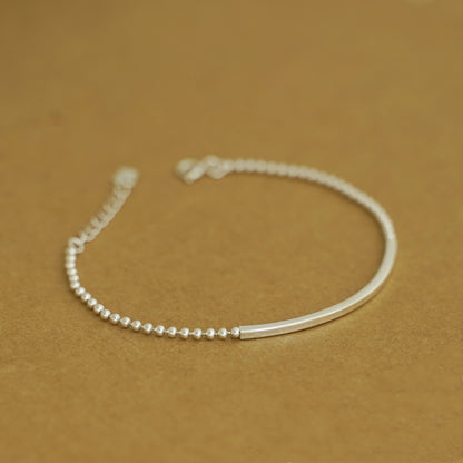 Adjustable Chain Bracelet Sterling Silver Curved Square Noodle Tube Beaded Chain Bracelet 16.5 - 19.5cm - sugarkittenlondon