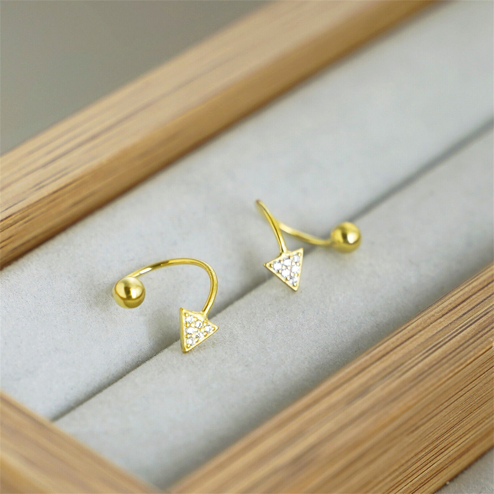 CZ Arrow Stud Earrings | Twirl Wire Huggie Screw Back Beads Earrings in 18K Gold on Sterling Silver - sugarkittenlondon