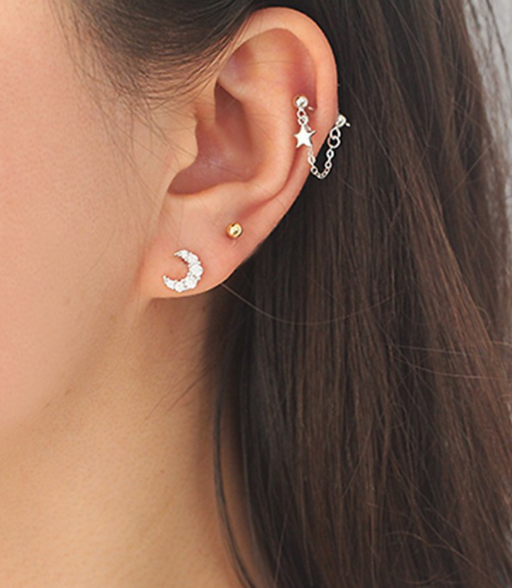 CZ Crescent Moon Stud Earrings in 925 Sterling Silver - sugarkittenlondon