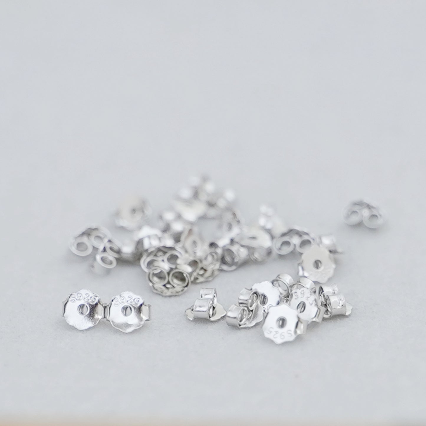 Rhodium on Sterling Silver 4mm Butterfly Backs Fit Stud Earrings Scroll Stopper - sugarkittenlondon