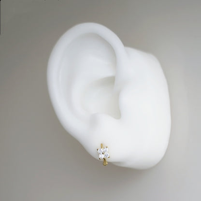 Elegant CZ Flower Huggie Earrings in Sterling Silver with 18K Gold Plating - sugarkittenlondon
