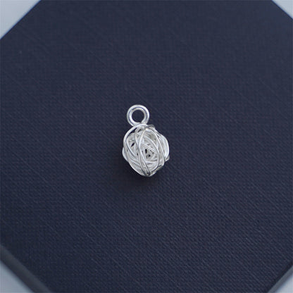 Sterling Silver 3D Knot Pendant with Twisted Rope Knit Ball Charm - sugarkittenlondon