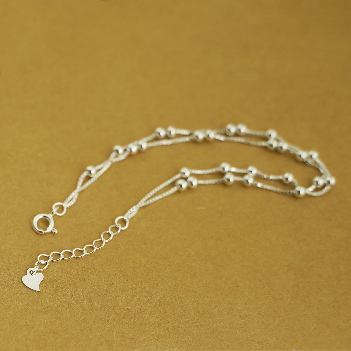 Sterling Silver 2.5mm Ball Beads Double Layer Box Chain Bracelet 16 - 19cm 7.5'' - sugarkittenlondon
