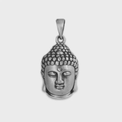 Fine Silver Oxidized 999 Matte Hollow 3D Buddha Head Pendant