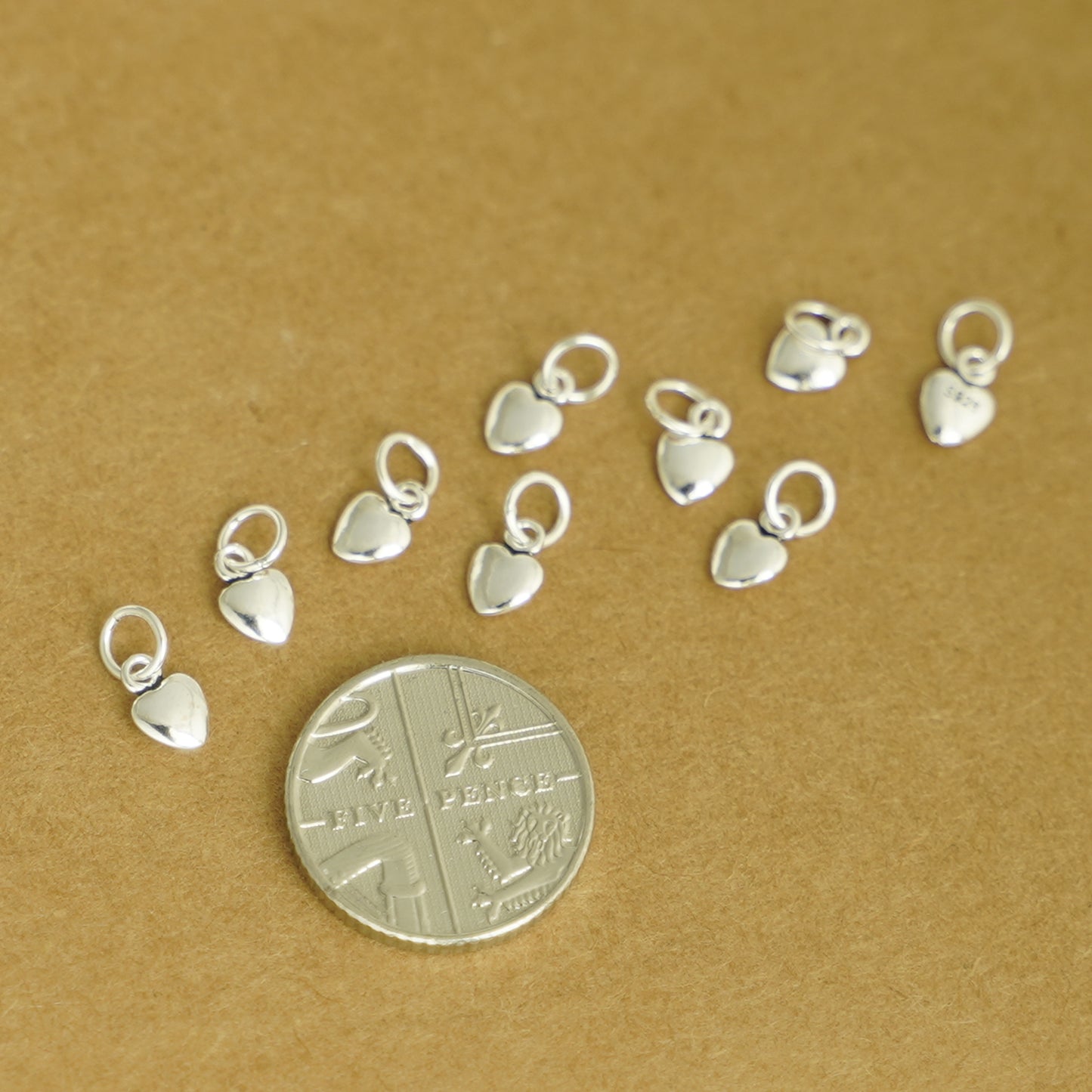 4Pcs Sterling Silver Oxidized Tiny 3D Puffed Plain Love Heart Pendant Charms - sugarkittenlondon
