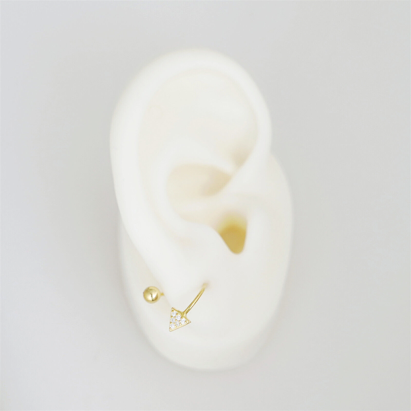 CZ Arrow Stud Earrings | Twirl Wire Huggie Screw Back Beads Earrings in 18K Gold on Sterling Silver - sugarkittenlondon