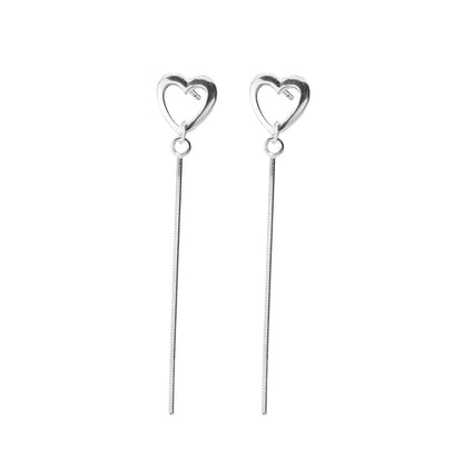 Sterling Silver Hollow Love Heart Snake Chain Stud Earrings | Dangle Drop - sugarkittenlondon