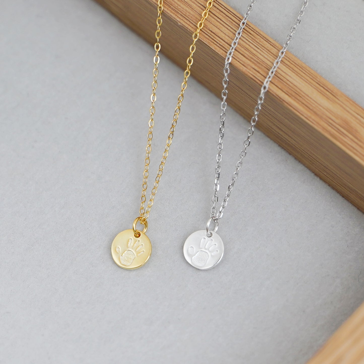 Sterling Silver Disc Pendant with Engraved Handprint or Footprint - sugarkittenlondon