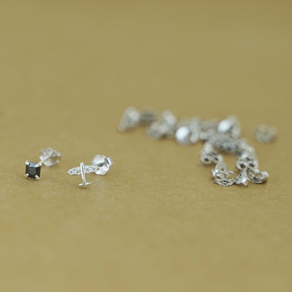 Rhodium on Sterling Silver 4mm Butterfly Backs Fit Stud Earrings Scroll Stopper - sugarkittenlondon