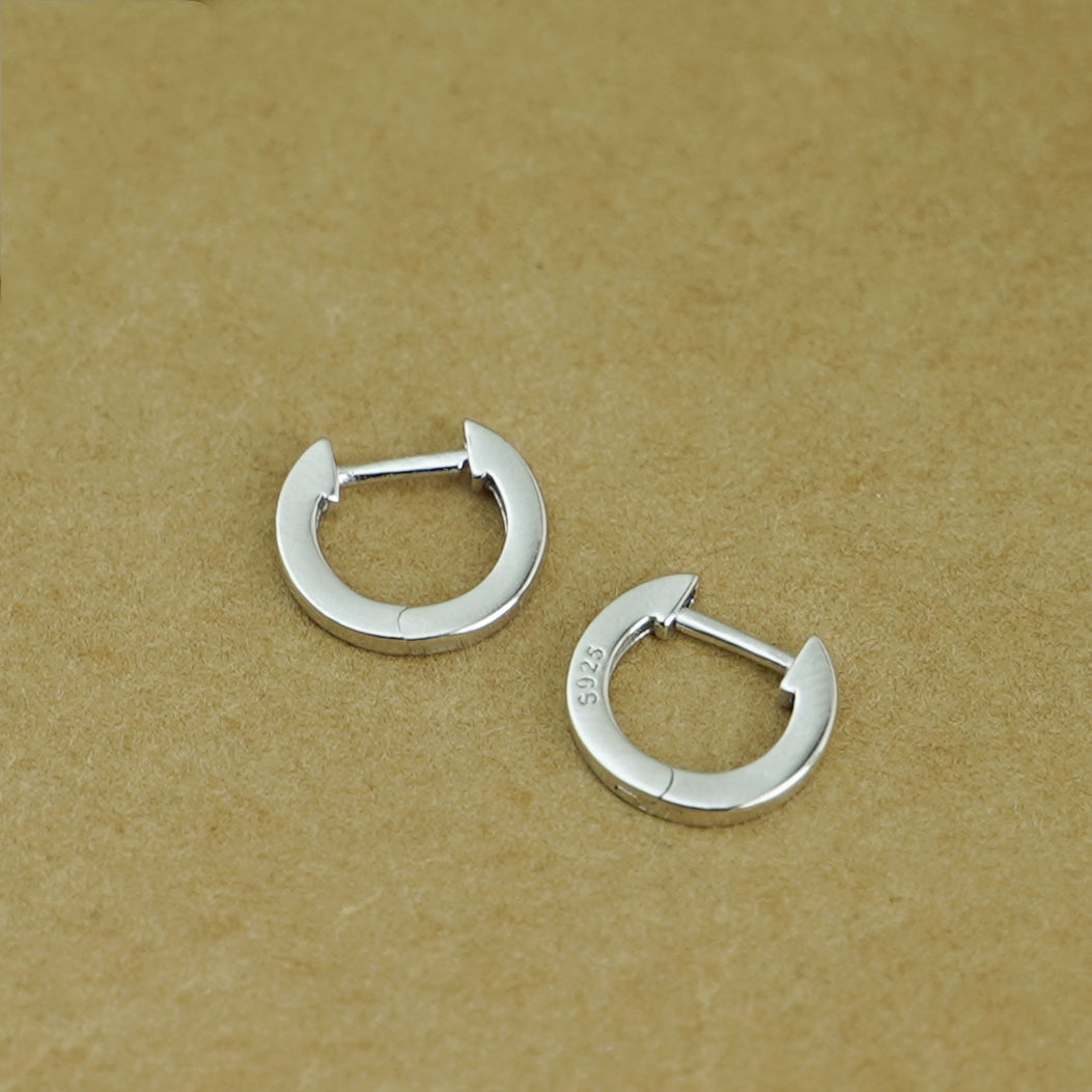 Sterling Silver 3-Tone Huggie Hinged Earrings with Plain Latch Back - sugarkittenlondon