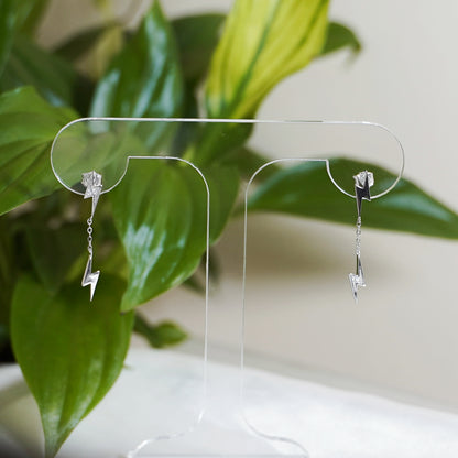 Sterling Silver Asymmetrical Lightning Bolt Drop Dangle Stud Earrings - sugarkittenlondon