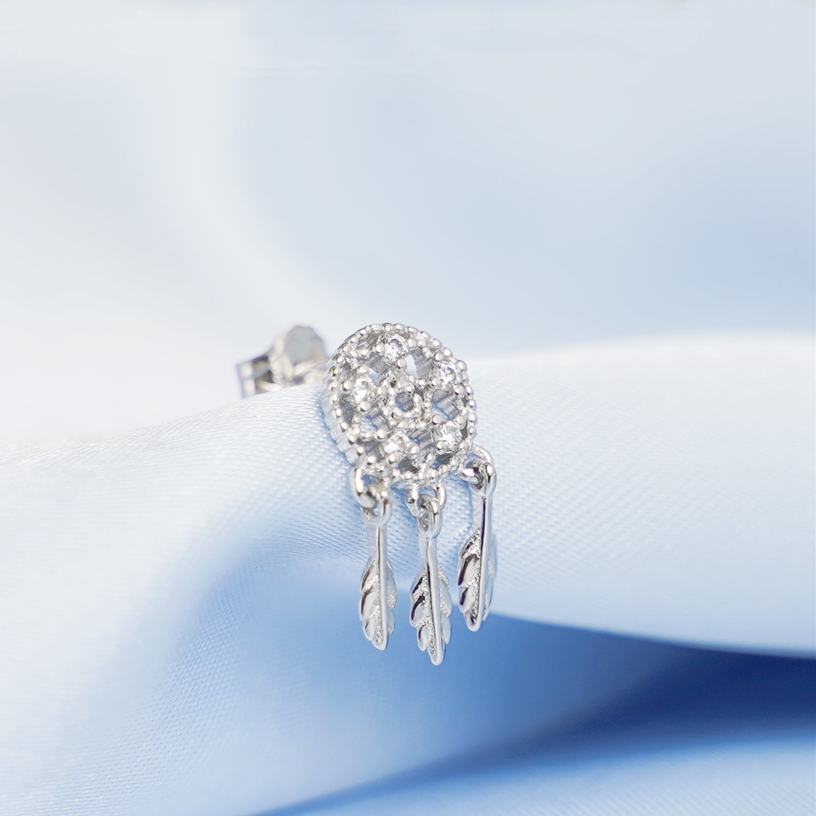 Dreamcatcher Earrings - 925 Sterling Silver with Crystal CZ Protection Jewellery - sugarkittenlondon