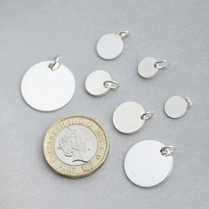 Sterling Silver Solid Pendant - Round Circle Disc, 8 - 20mm - sugarkittenlondon