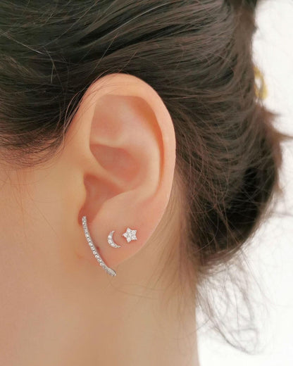 925 Sterling Silver Pave CZ Eternity Suspender Bar Line Cuff Stud Earrings - sugarkittenlondon