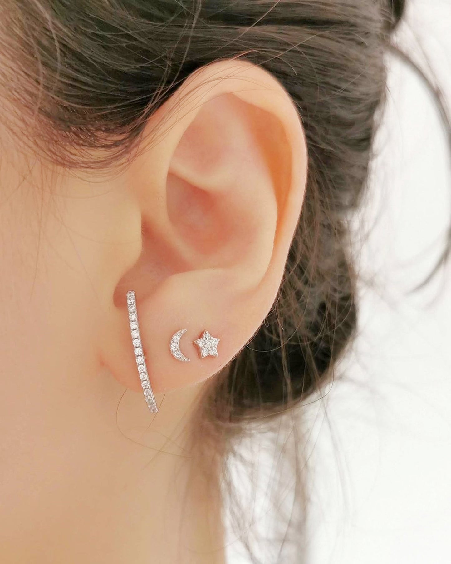 925 Sterling Silver Pave CZ Eternity Suspender Bar Line Cuff Stud Earrings - sugarkittenlondon