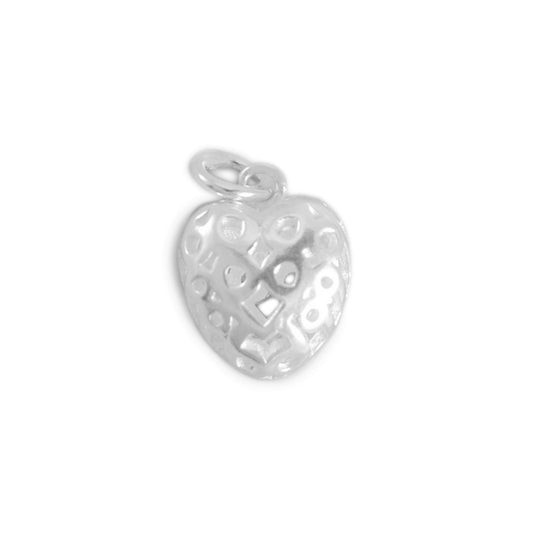 Sterling Silver 3D Strawberry Filigree Heart Shape Pendant Charm - sugarkittenlondon