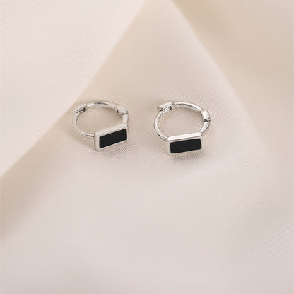 Black Glazed Cube Square Sterling Silver Huggie Hoop Earrings - sugarkittenlondon