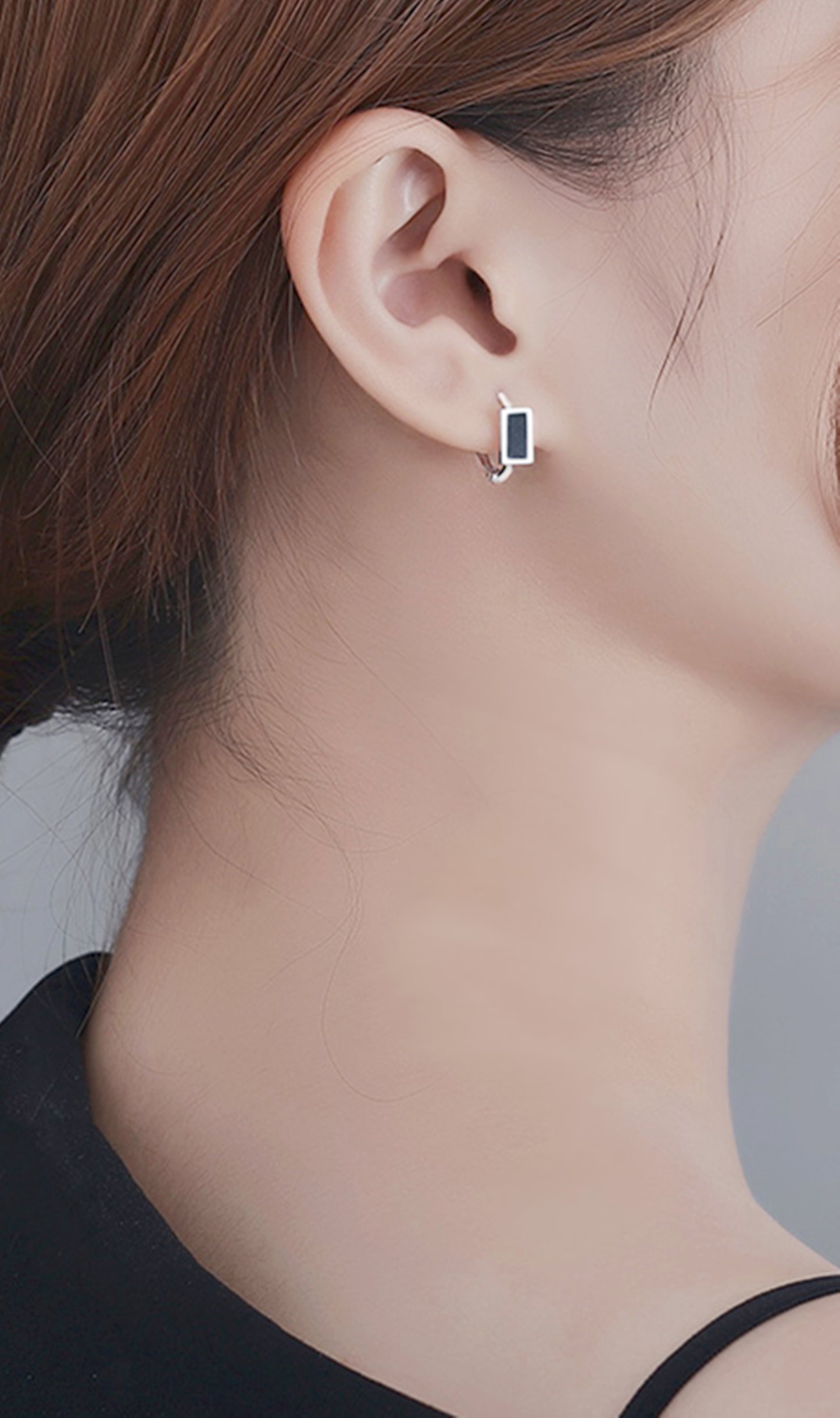 Black Glazed Cube Square Sterling Silver Huggie Hoop Earrings - sugarkittenlondon