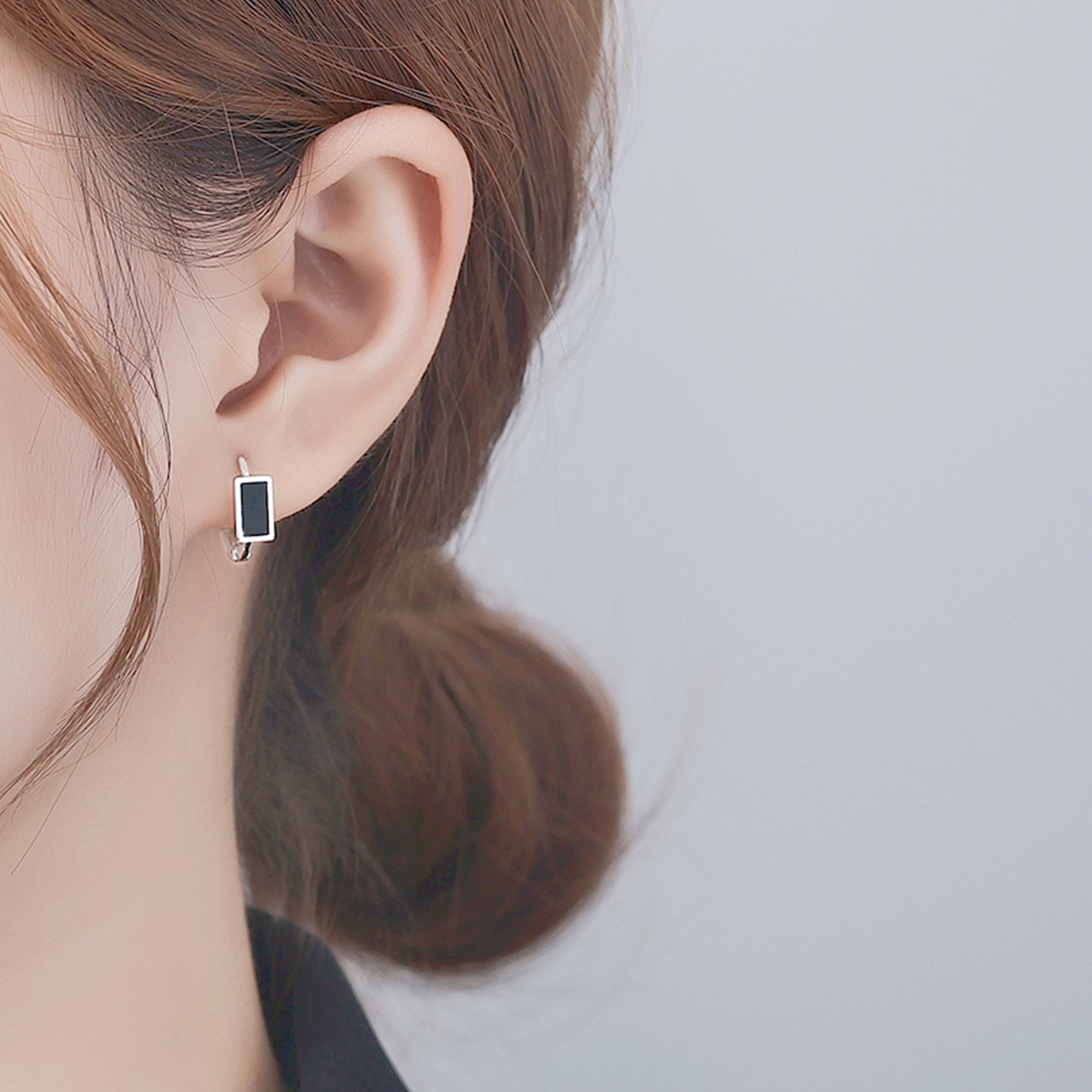 Black Glazed Cube Square Sterling Silver Huggie Hoop Earrings - sugarkittenlondon