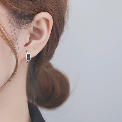 Black Glazed Cube Square Sterling Silver Huggie Hoop Earrings - sugarkittenlondon