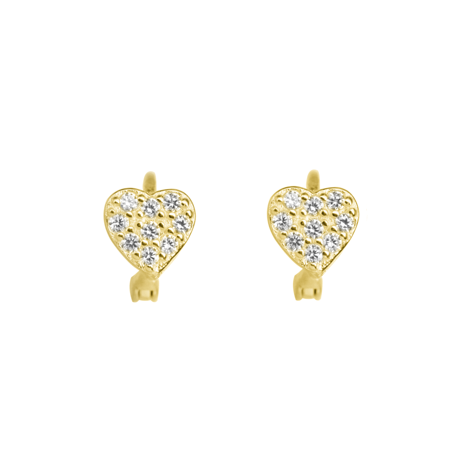 18K Gold Plated Sterling Silver Heart Cuff Huggie Earrings with Paved CZ - sugarkittenlondon