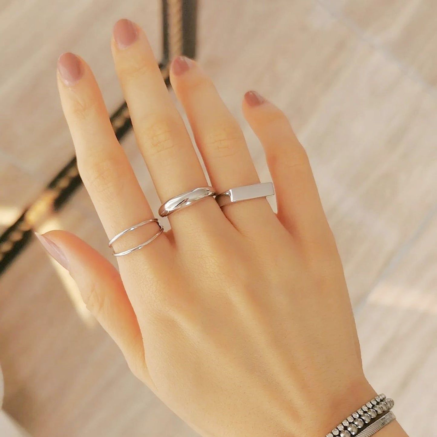Sterling Silver Dome Slice Huggie Ring with Open Band in Rhodium & 18K Gold Plating - sugarkittenlondon