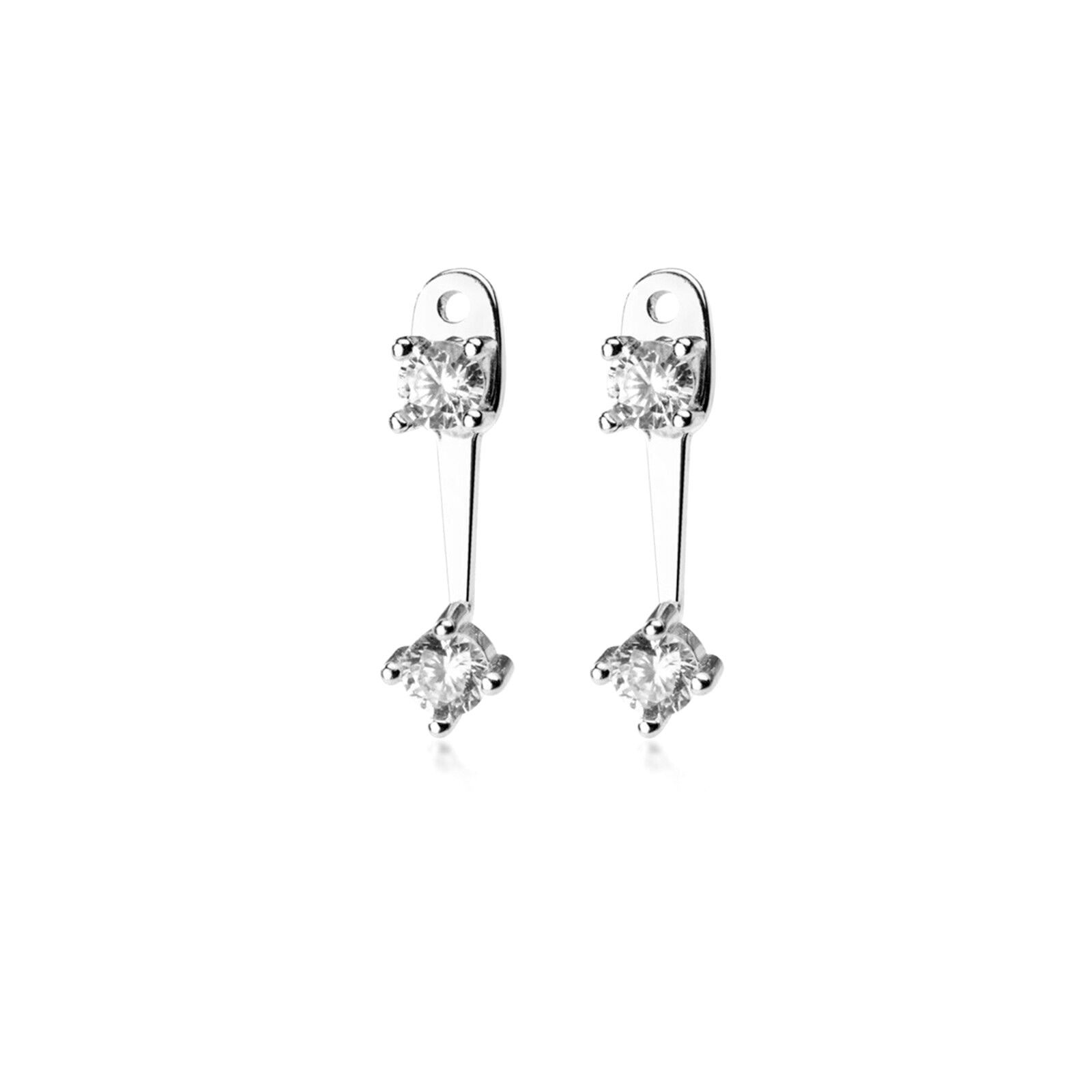 925 Sterling Silver Double 4mm CZ Bar Drop Jacket Hug Two Way Earrings - sugarkittenlondon